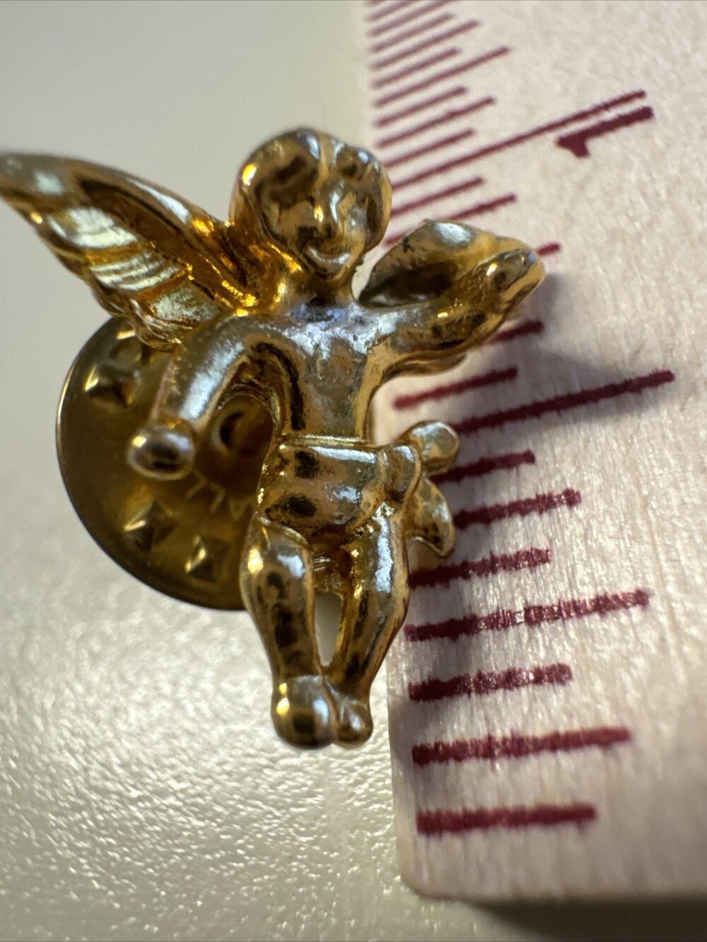 Yellow Gold Cherub Tie Tack Lapel Pin Brooch 1" Vintage Estate Piece
